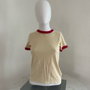 Casual Cream Tee with Red Accents